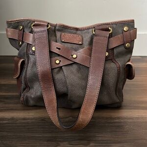 Fossil Vintage Leather Metallic Olivy Brown Satchel Shoulder Brown Purse